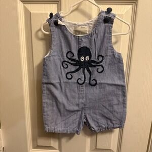 Lil Cactus Boys Striped Octopus Appliqué Short Romper Jon Jon 6-12 Months‎